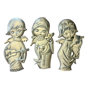 Vintage Gold Angel Children Musical Instruments 70's Christmas Decor